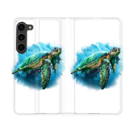 Housse Cuir Portefeuille Pour Samsung Galaxy S23 Animal Tortue Blanche multicolore