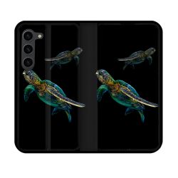 Housse Cuir Portefeuille Pour Samsung Galaxy S23 Animal Tortue Noire multicolore