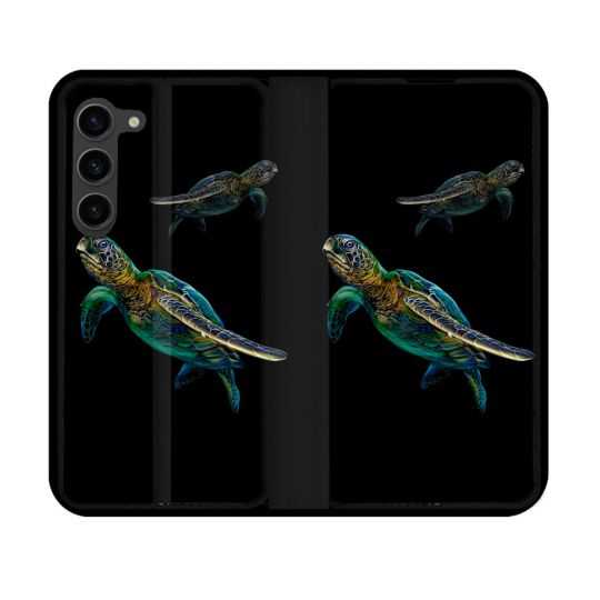Housse Cuir Portefeuille Pour Samsung Galaxy S23 Animal Tortue Noire multicolore
