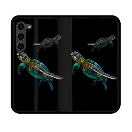 Housse Cuir Portefeuille Pour Samsung Galaxy S23 Animal Tortue Noire multicolore