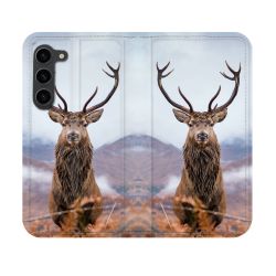Housse Cuir Portefeuille Pour Samsung Galaxy S23 Chasse Chevreuil Montagne