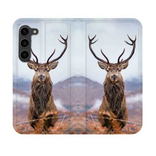 Housse Cuir Portefeuille Pour Samsung Galaxy S23 Chasse Chevreuil Montagne