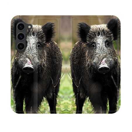 Housse Cuir Portefeuille Pour Samsung Galaxy S23 Chasse Sanglier bois