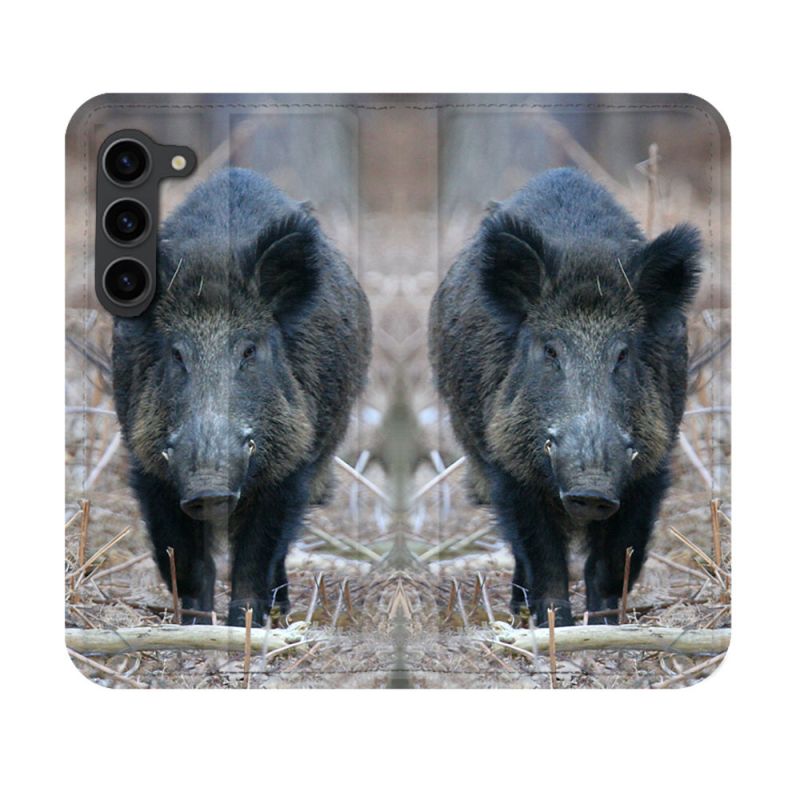Housse Cuir Portefeuille Pour Samsung Galaxy S23 Chasse Sanglier Pin