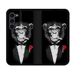 Housse Cuir Portefeuille Pour Samsung Galaxy S23 Decale Singe Mafia