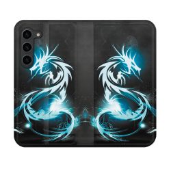 Housse Cuir Portefeuille Pour Samsung Galaxy S23 Fantastique Dragon Bleu