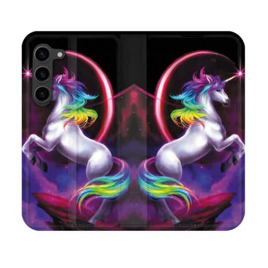 Housse Cuir Portefeuille Pour Samsung Galaxy S23 Fantastique Licorne Arc en ciel