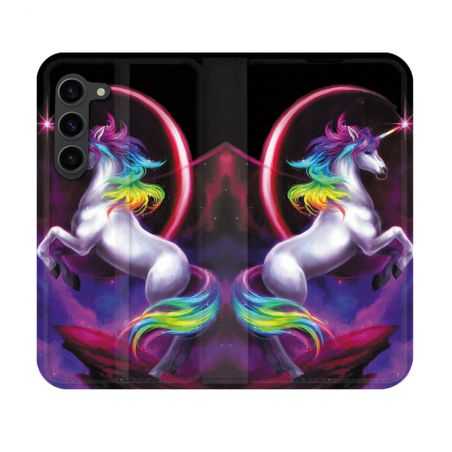 Housse Cuir Portefeuille Pour Samsung Galaxy S23 Fantastique Licorne Arc en ciel