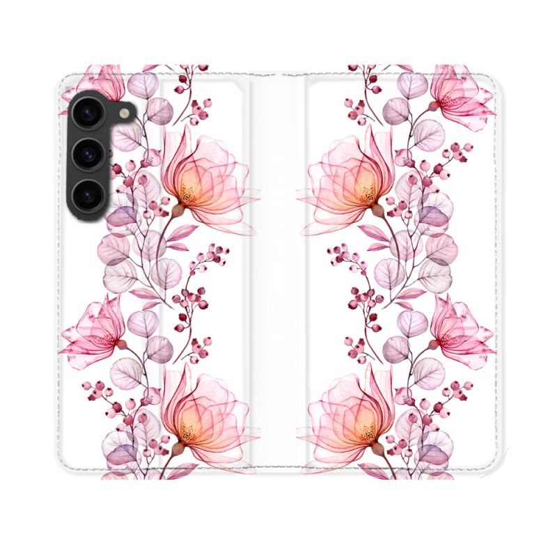 Housse Cuir Portefeuille Pour Samsung Galaxy S23 Fleur Eclosion