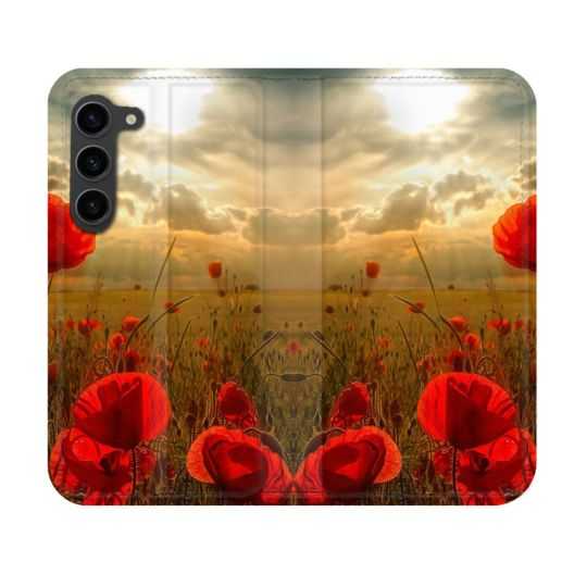 Housse Cuir Portefeuille Pour Samsung Galaxy S23 Fleur Coquelicot