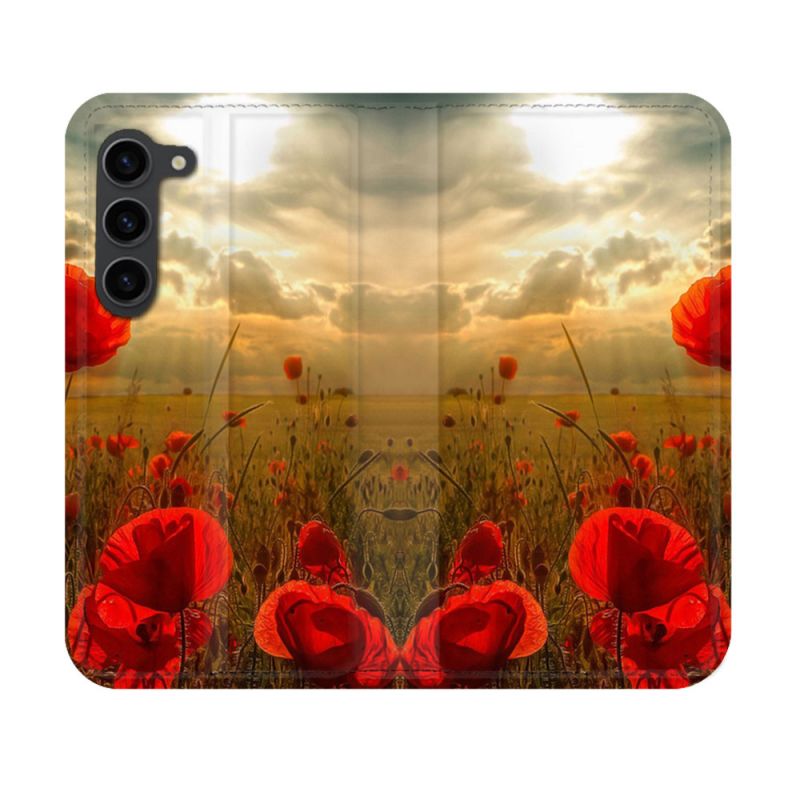 Housse Cuir Portefeuille Pour Samsung Galaxy S23 Fleur Coquelicot