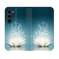 Housse Cuir Portefeuille Pour Samsung Galaxy S23 Fleur Lotus Blanc