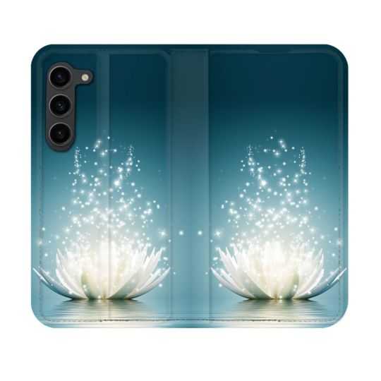 Housse Cuir Portefeuille Pour Samsung Galaxy S23 Fleur Lotus Blanc