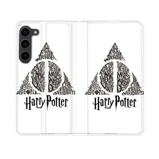 Housse Cuir Portefeuille Pour Samsung Galaxy S23 Harry Potter Hollows triangle Blanc