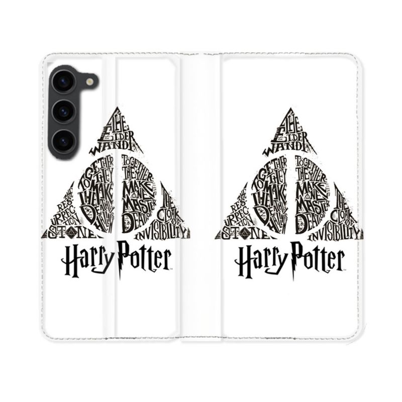 Housse Cuir Portefeuille Pour Samsung Galaxy S23 Harry Potter Hollows triangle Blanc