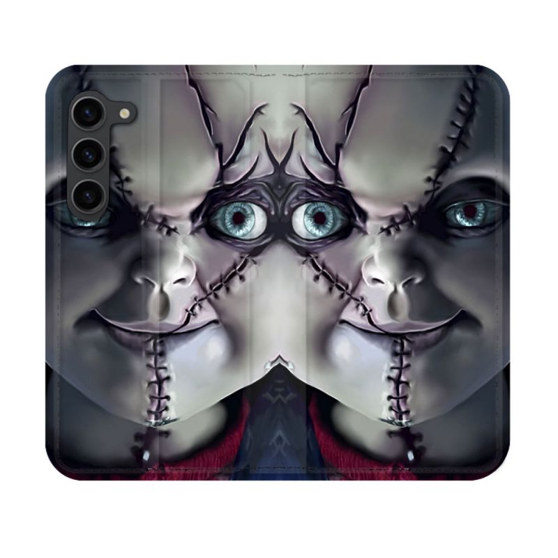 Housse Cuir Portefeuille Pour Samsung Galaxy S23 Horreur Chucky Cicatrice
