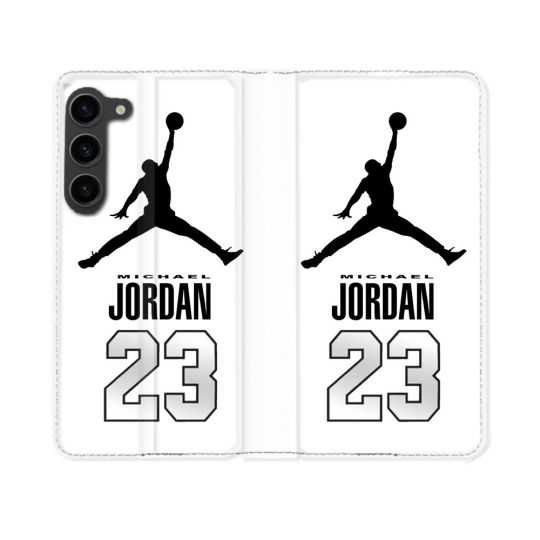 Housse Cuir Portefeuille Pour Samsung Galaxy S23 Jordan 23 Blanc