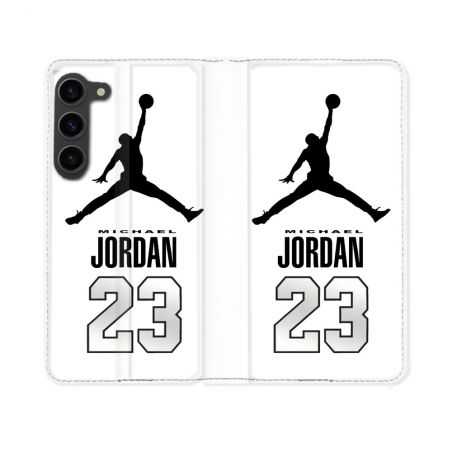 Housse Cuir Portefeuille Pour Samsung Galaxy S23 Jordan 23 Blanc