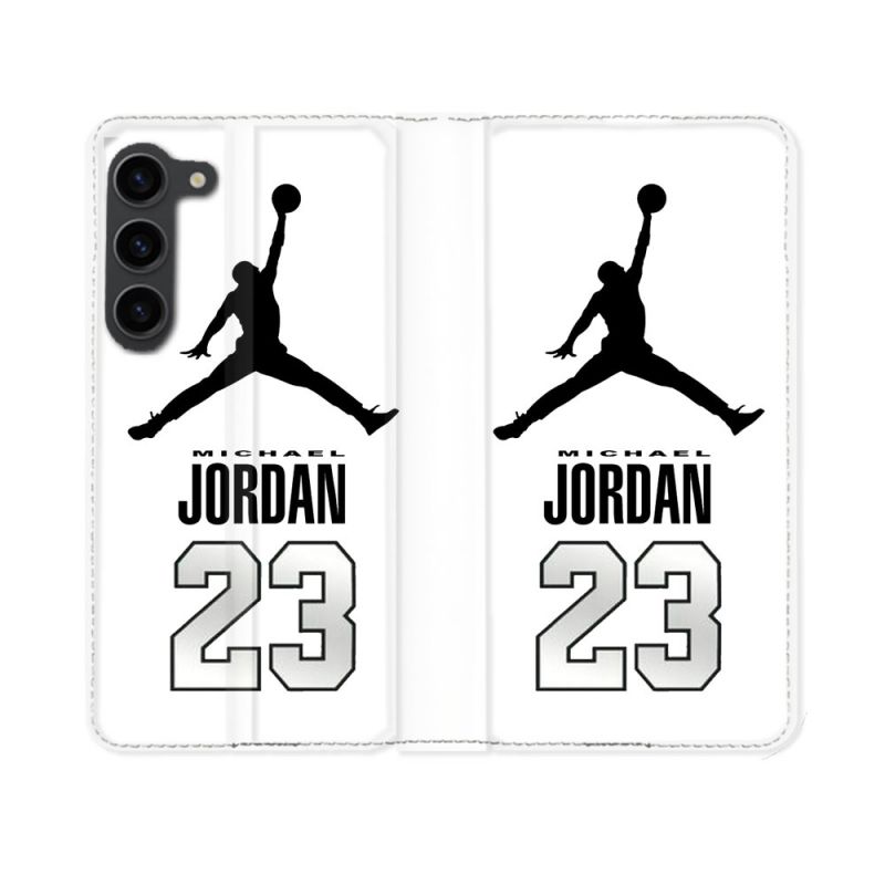 Housse Cuir Portefeuille Pour Samsung Galaxy S23 Jordan 23 Blanc