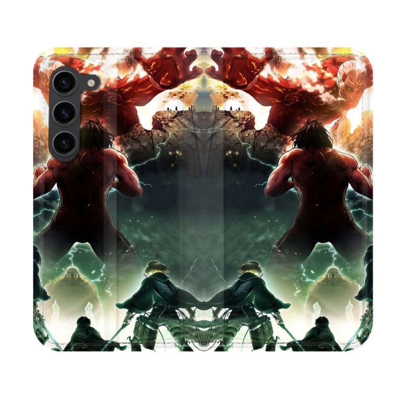 Housse Cuir Portefeuille Pour Samsung Galaxy S23 Manga Attaque Titans Combat