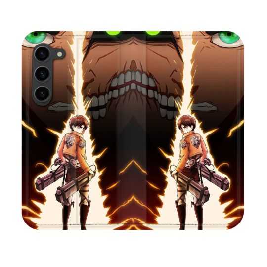 Housse Cuir Portefeuille Pour Samsung Galaxy S23 Manga Attaque Titans Eren Eclair