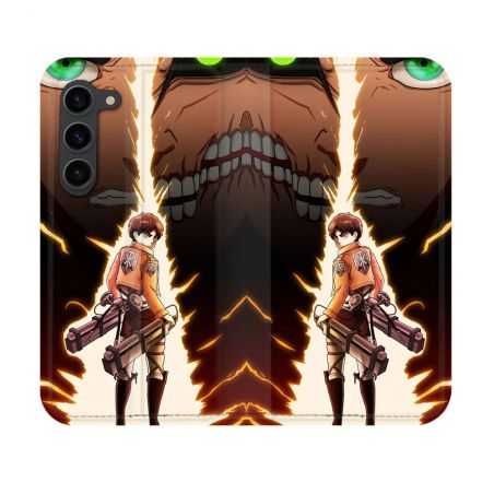 Housse Cuir Portefeuille Pour Samsung Galaxy S23 Manga Attaque Titans Eren Eclair