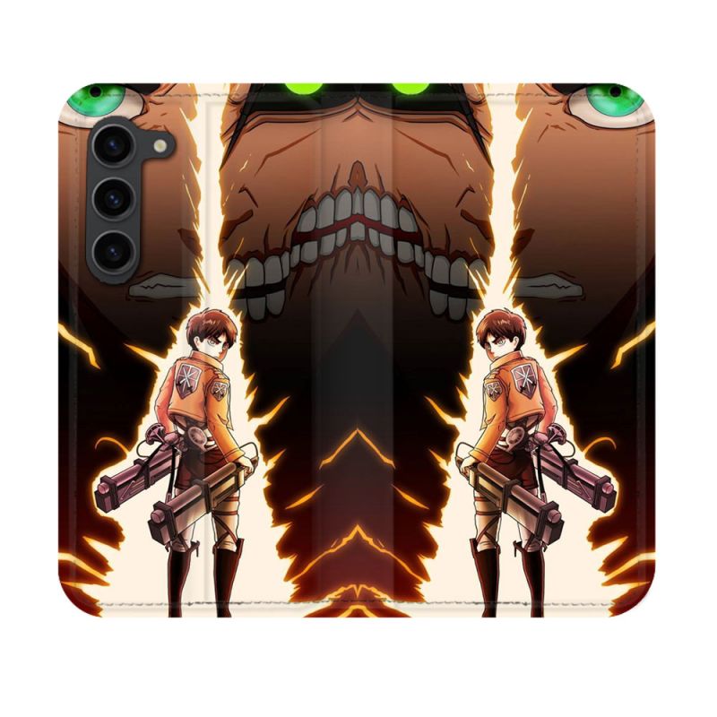 Housse Cuir Portefeuille Pour Samsung Galaxy S23 Manga Attaque Titans Eren Eclair