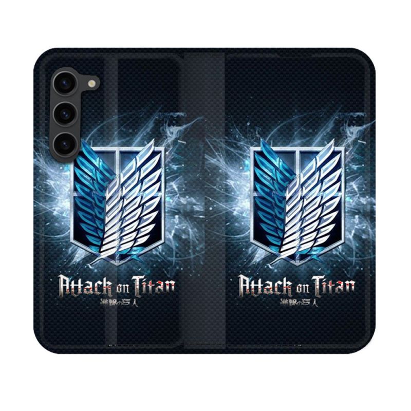 Housse Cuir Portefeuille Pour Samsung Galaxy S23 Manga Attaque Titans Noir