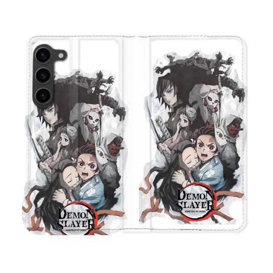 Housse Cuir Portefeuille Pour Samsung Galaxy S23 Manga Demon Slayer Blanc