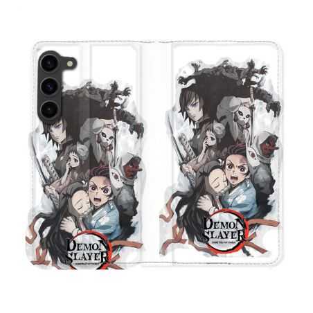 Housse Cuir Portefeuille Pour Samsung Galaxy S23 Manga Demon Slayer Blanc
