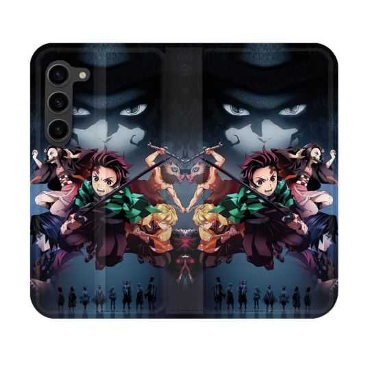 Housse Cuir Portefeuille Pour Samsung Galaxy S23 Manga Demon Slayer Noir