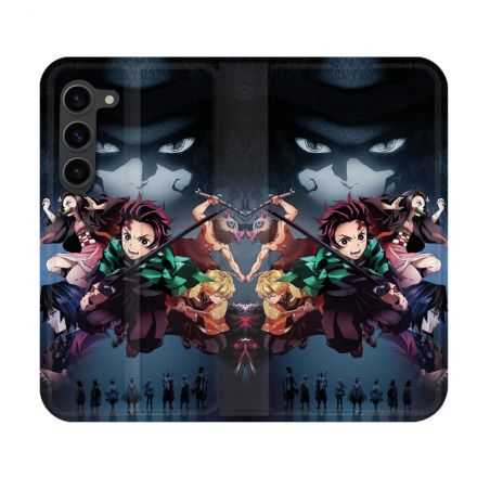 Housse Cuir Portefeuille Pour Samsung Galaxy S23 Manga Demon Slayer Noir