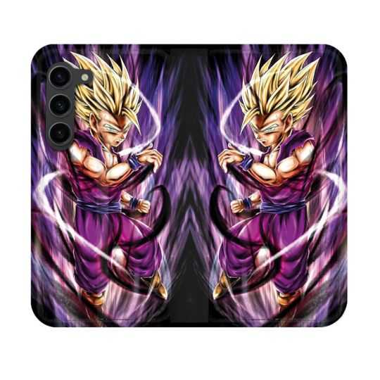 Housse Cuir Portefeuille Pour Samsung Galaxy S23 Manga Dragon Ball Sangohan Violet