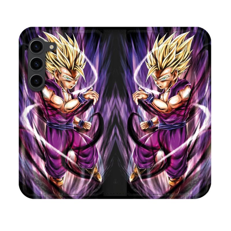 Housse Cuir Portefeuille Pour Samsung Galaxy S23 Manga Dragon Ball Sangohan Violet