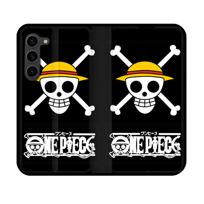Housse Cuir Portefeuille Pour Samsung Galaxy S23 Manga One Piece Tete de Mort