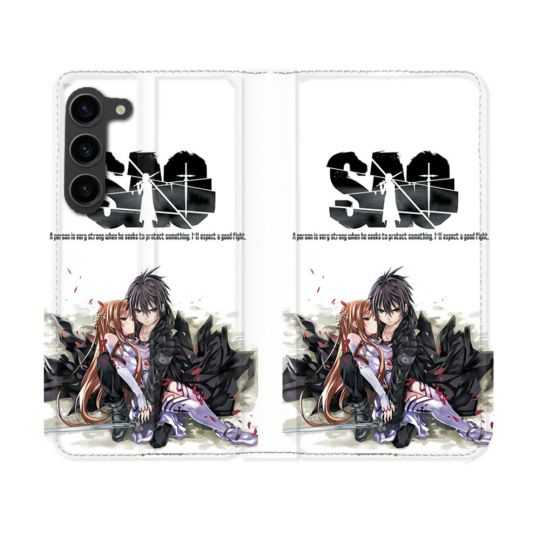 Housse Cuir Portefeuille Pour Samsung Galaxy S23 Manga SAO sword Art Online Blanc