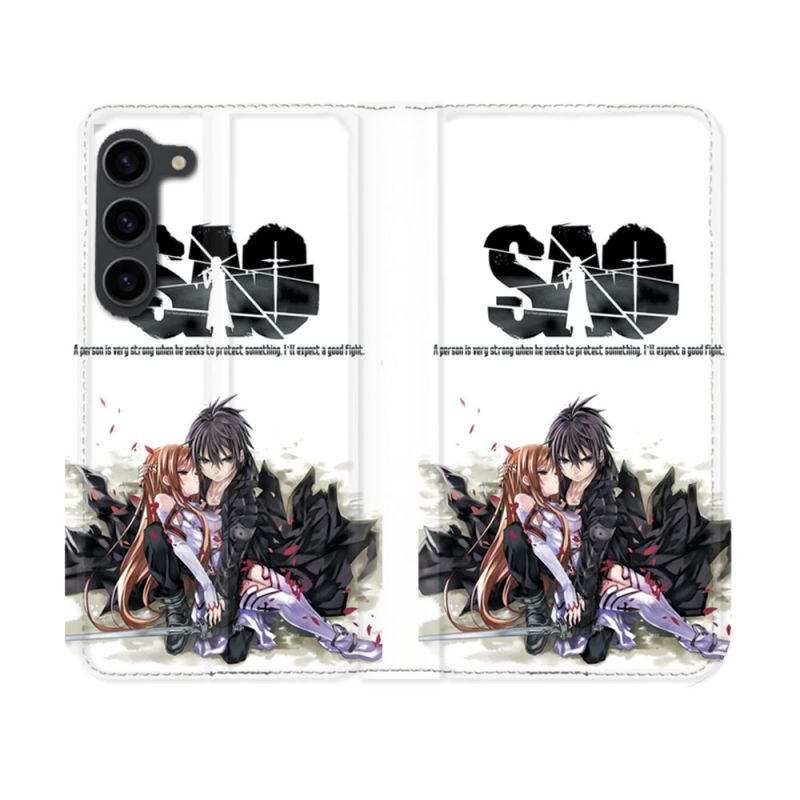 Housse Cuir Portefeuille Pour Samsung Galaxy S23 Manga SAO sword Art Online Blanc