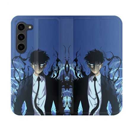 Housse Cuir Portefeuille Pour Samsung Galaxy S23 Manga Solo Leveling Sung Bleu