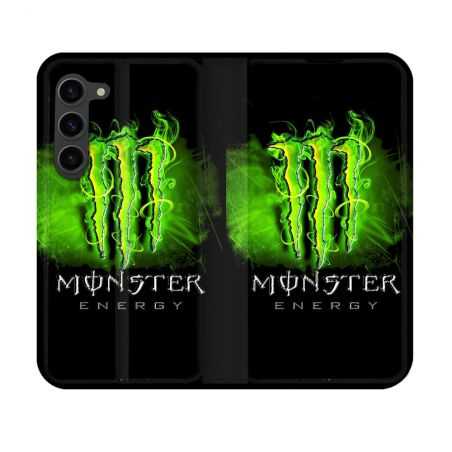 Housse Cuir Portefeuille Pour Samsung Galaxy S23 Monster Energy Vert