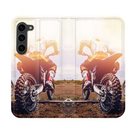 Housse Cuir Portefeuille Pour Samsung Galaxy S23 Moto Cross Soleil