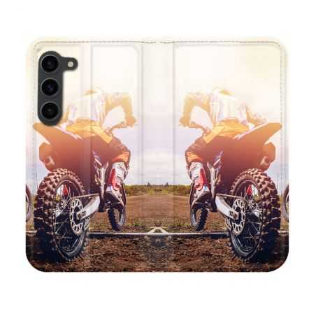 Housse Cuir Portefeuille Pour Samsung Galaxy S23 Moto Cross Soleil