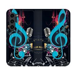 Housse Cuir Portefeuille Pour Samsung Galaxy S23 Musique Cle Sol Bleu