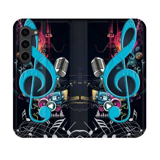 Housse Cuir Portefeuille Pour Samsung Galaxy S23 Musique Cle Sol Bleu