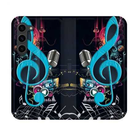 Housse Cuir Portefeuille Pour Samsung Galaxy S23 Musique Cle Sol Bleu