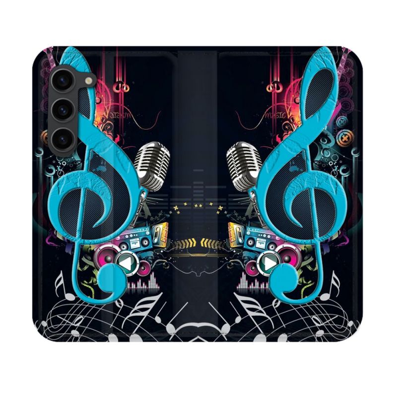 Housse Cuir Portefeuille Pour Samsung Galaxy S23 Musique Cle Sol Bleu