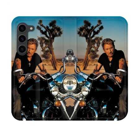 Housse Cuir Portefeuille Pour Samsung Galaxy S23 Musique Johnny Hallyday Moto
