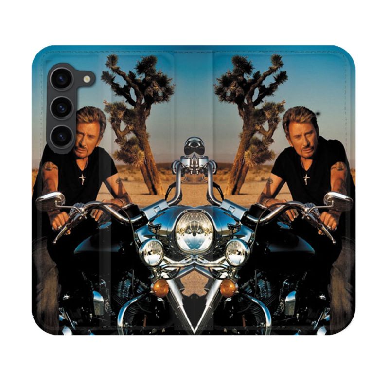 Housse Cuir Portefeuille Pour Samsung Galaxy S23 Musique Johnny Hallyday Moto