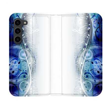 Housse Cuir Portefeuille Pour Samsung Galaxy S23 Musique Partition Vague