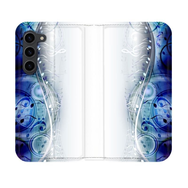 Housse Cuir Portefeuille Pour Samsung Galaxy S23 Musique Partition Vague