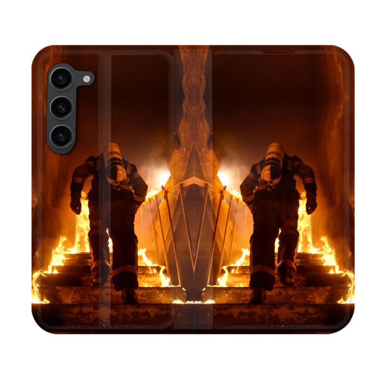 Housse Cuir Portefeuille Pour Samsung Galaxy S23 Pompier Escalier